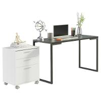 Conjunto Escritório Home Office Com Mesa Industrial + Gaveteiro Branco/preto Madesa Branco/preto - 2
