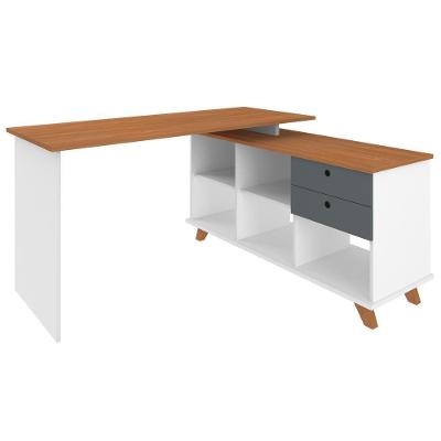 Mesa Para Escritório Home Office Escrivaninha Gold A02 Freijó Grafito Branco - Lyam Decor