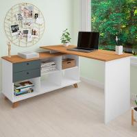 Mesa Para Escritório Home Office Escrivaninha Gold A02 Freijó Grafito Branco - Lyam Decor - 2