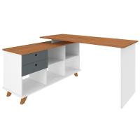 Mesa Para Escritório Home Office Escrivaninha Gold A02 Freijó Grafito Branco - Lyam Decor - 6