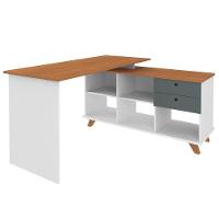 Mesa Para Escritório Home Office Escrivaninha Gold A02 Freijó Grafito Branco - Lyam Decor - 7