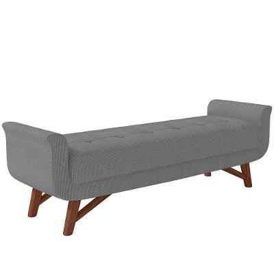 Puff Recamier Decorativo Com Pés Em Madeira 195 Cm Itália P05 Linho Cinza Escuro - Lyam Decor