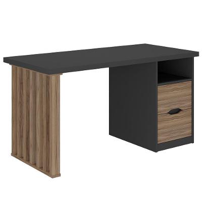 Mesa Para Escritório Escrivaninha Home Office Dora A02 Preto Nogal - Lyam Decor