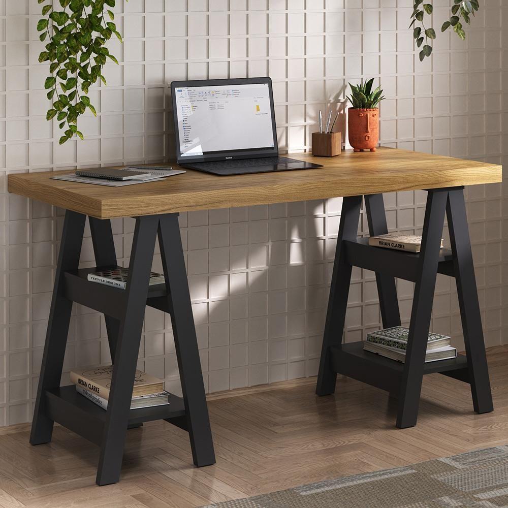 Mesa Para Escritório Escrivaninha Home Office Art A02 Olmo Preto - Lyam Decor - 2