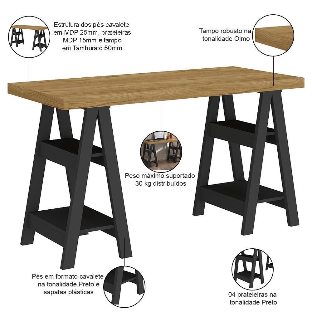 Mesa Para Escritório Escrivaninha Home Office Art A02 Olmo Preto - Lyam Decor - 4