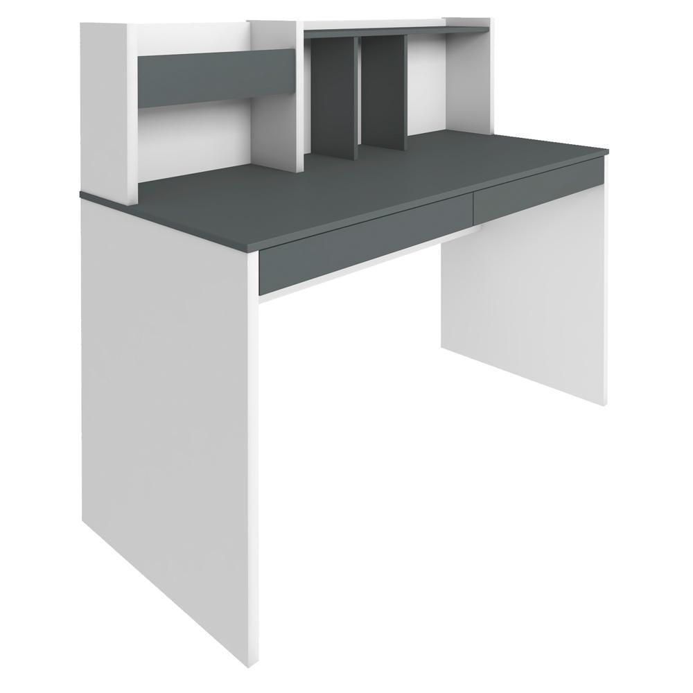 Mesa Para Escritório Escrivaninha Home Office Cefas A02 Grafito Branco - Lyam Decor - 1