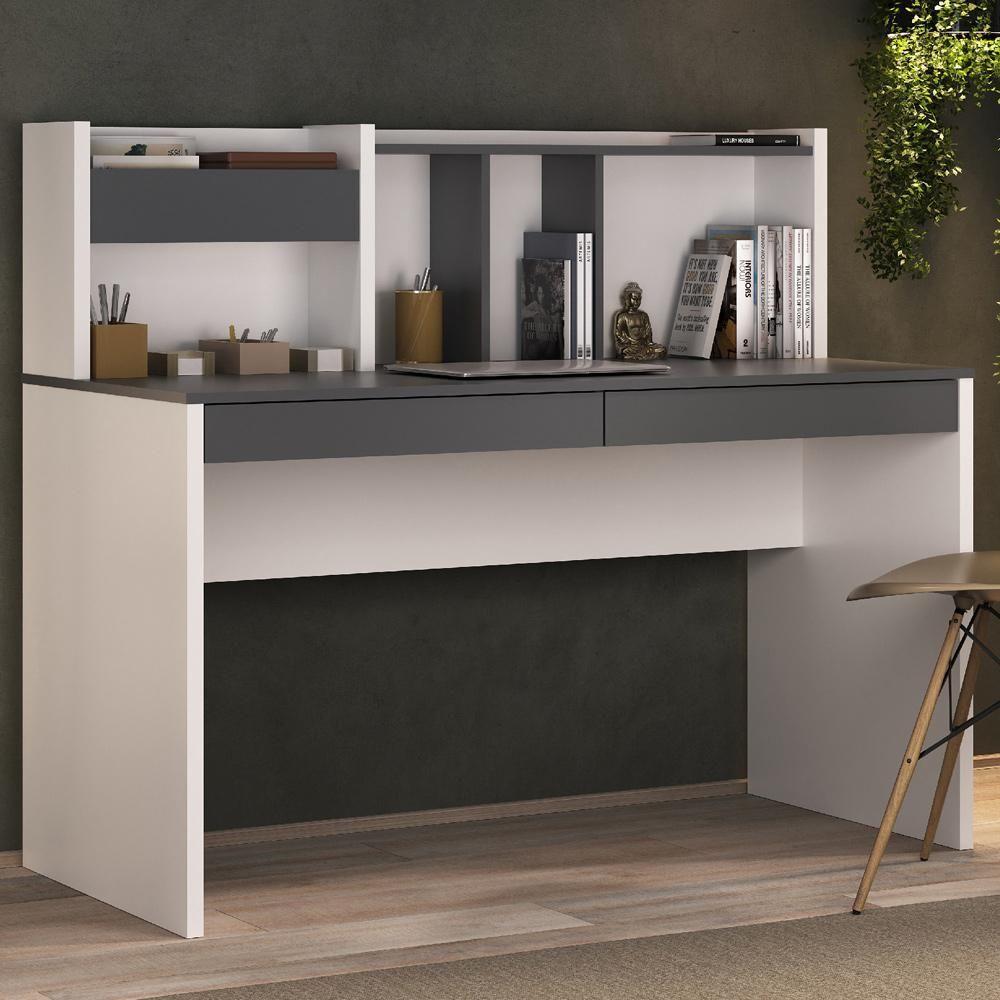 Mesa Para Escritório Escrivaninha Home Office Cefas A02 Grafito Branco - Lyam Decor - 2