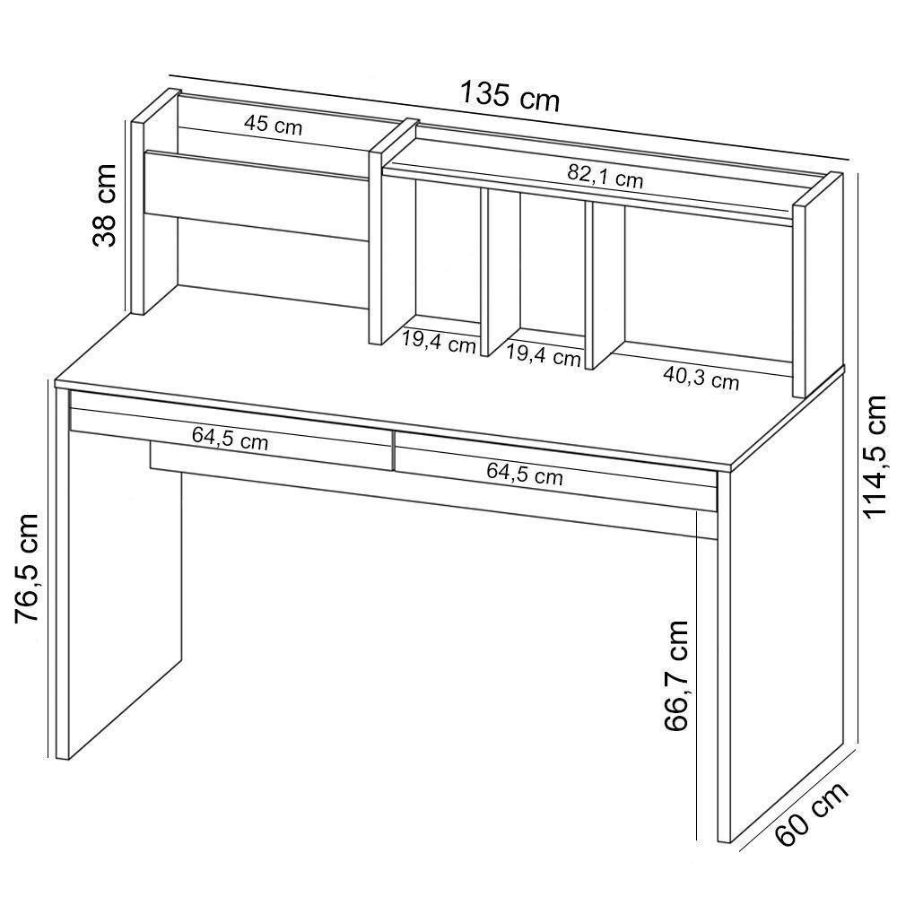 Mesa Para Escritório Escrivaninha Home Office Cefas A02 Grafito Branco - Lyam Decor - 4