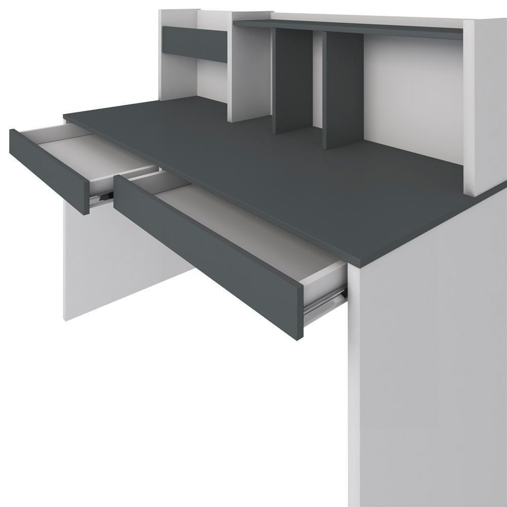 Mesa Para Escritório Escrivaninha Home Office Cefas A02 Grafito Branco - Lyam Decor - 5