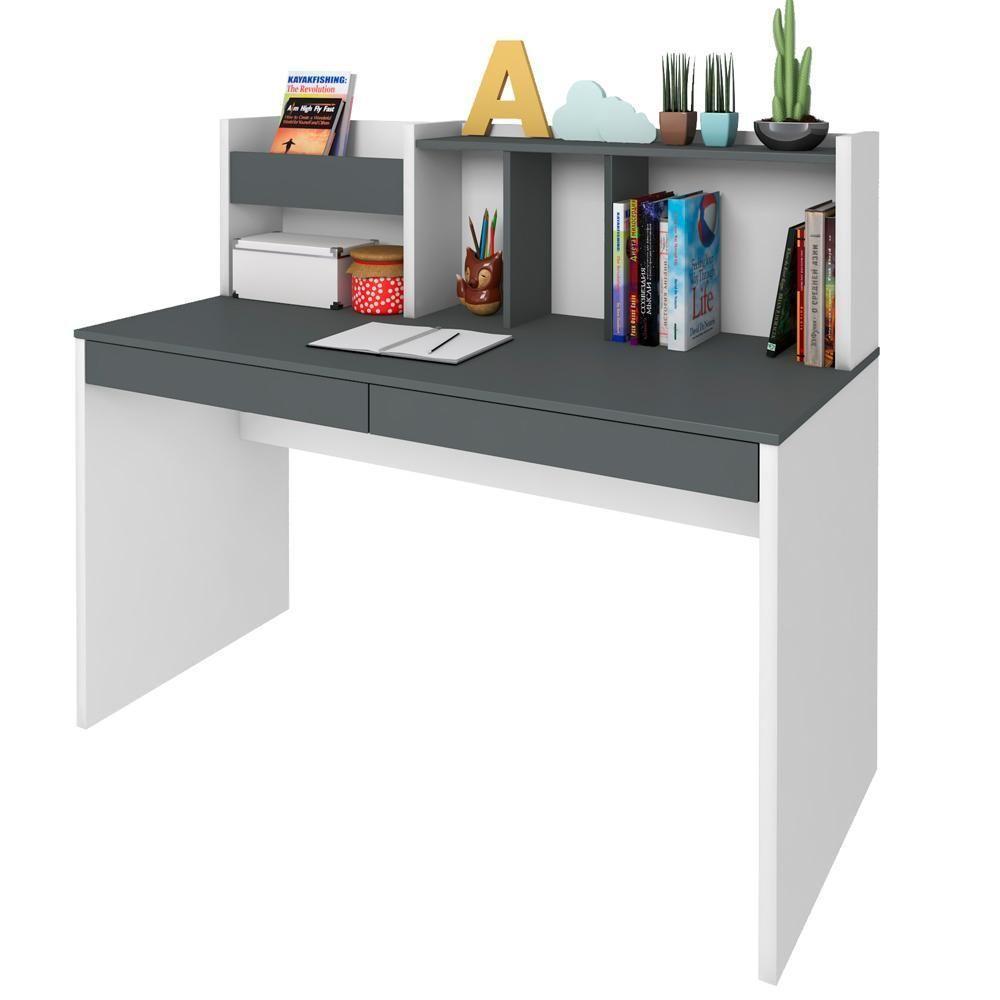 Mesa Para Escritório Escrivaninha Home Office Cefas A02 Grafito Branco - Lyam Decor - 6