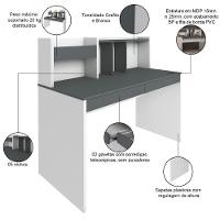 Mesa Para Escritório Escrivaninha Home Office Cefas A02 Grafito Branco - Lyam Decor - 3