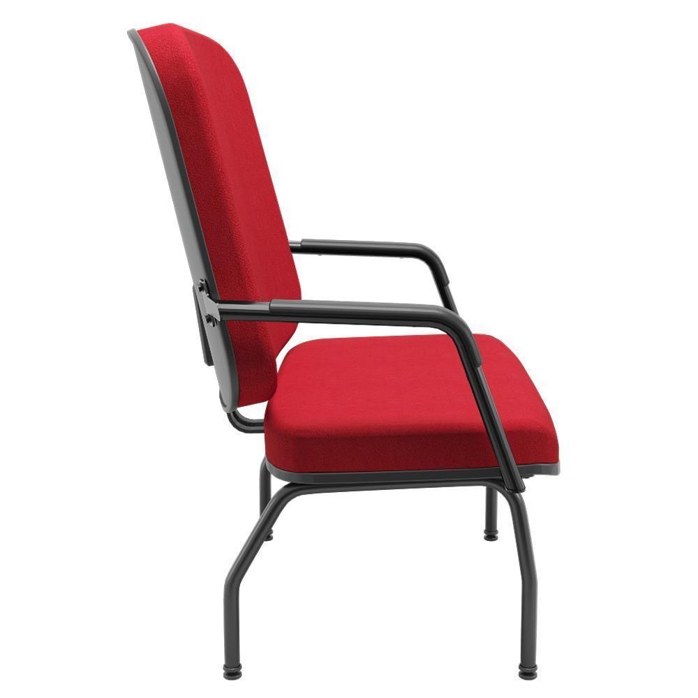 Cadeira De Escritório Recepção Com Braço Fixa Preta Magno P03 Crepe Vermelho - Lyam Decor - 2