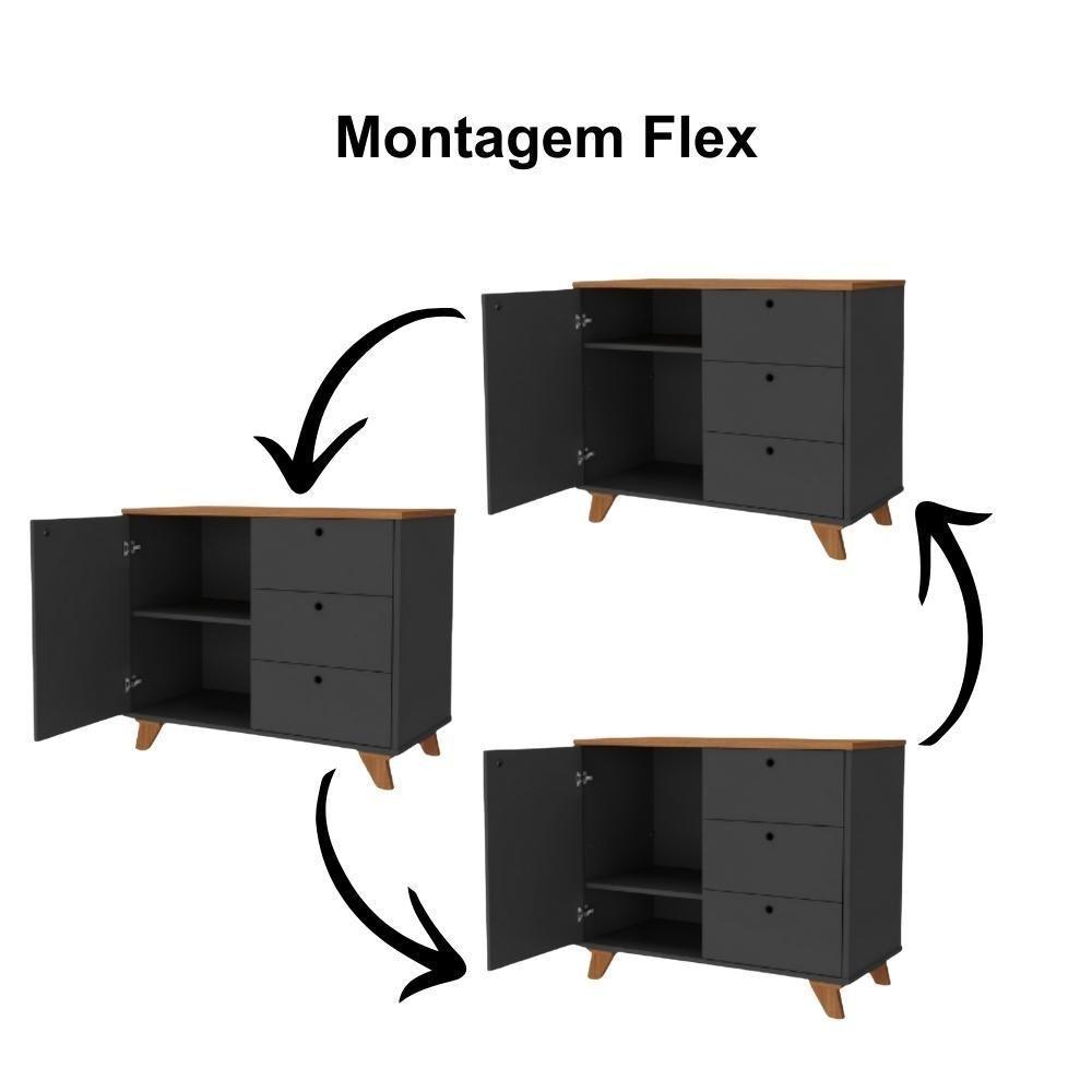 Balcão Para Escritório Home Office Multiuso Lugano A02 Freijó Preto - Lyam Decor - 9