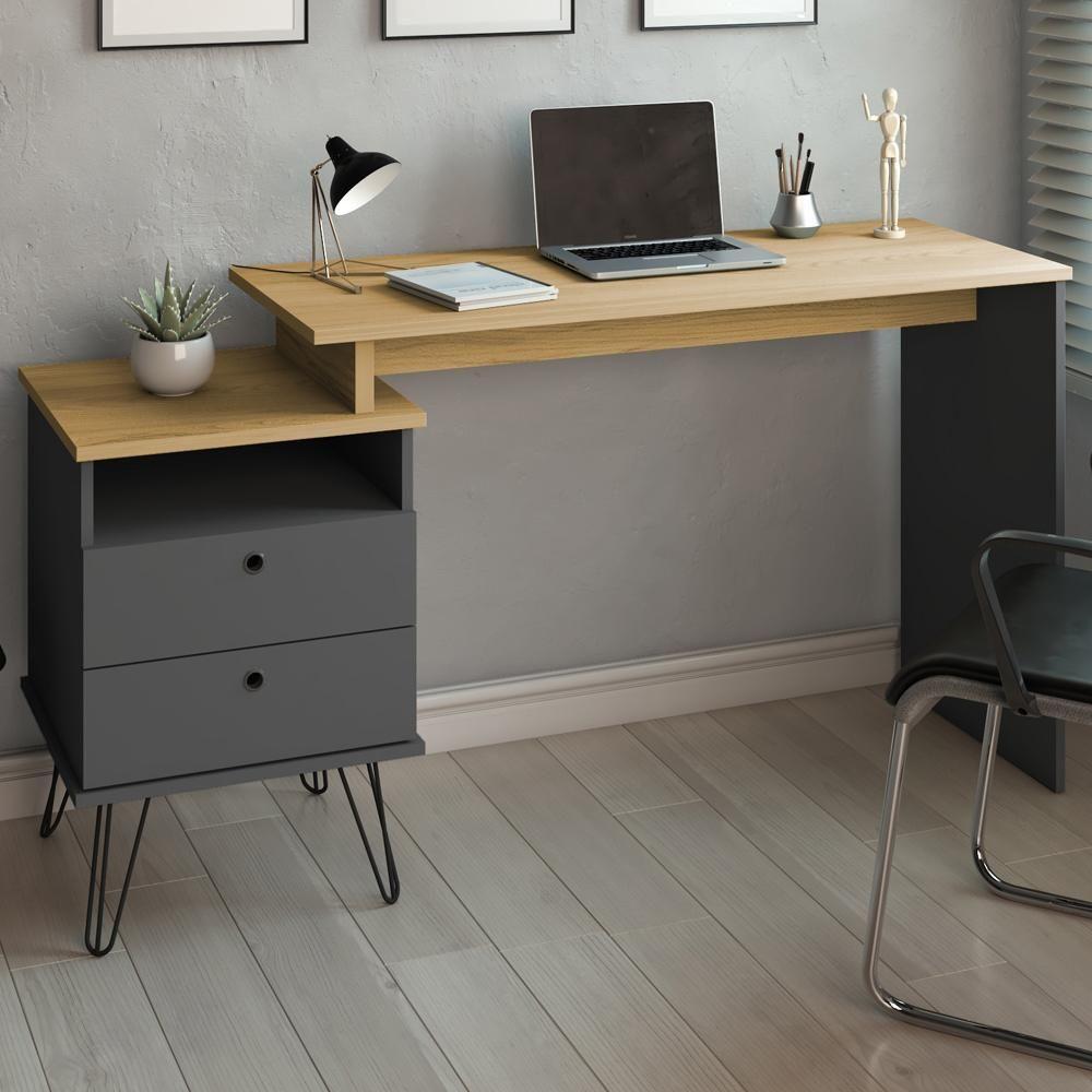 Mesa Para Escritório Escrivaninha Home Office Versa A02 Olmo Grafito - Lyam Decor - 2