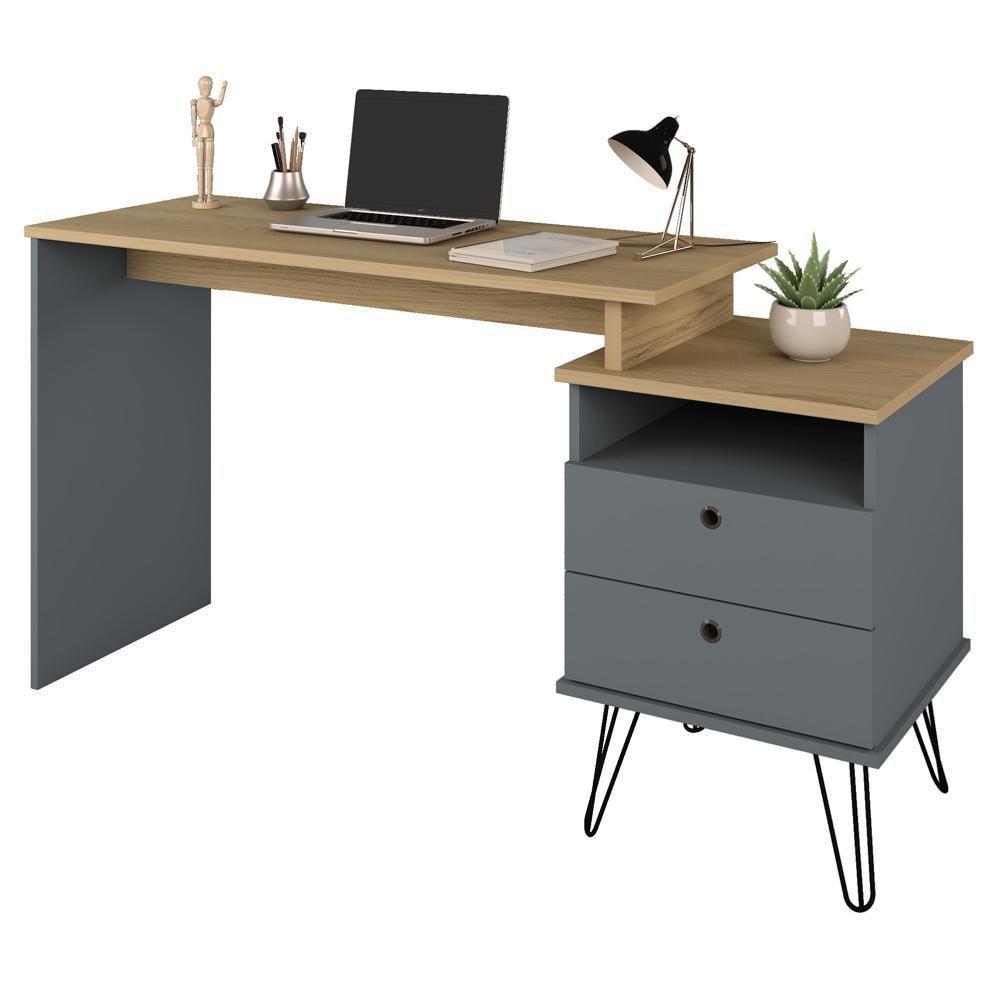 Mesa Para Escritório Escrivaninha Home Office Versa A02 Olmo Grafito - Lyam Decor - 6