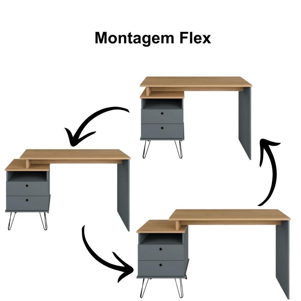 Mesa Para Escritório Escrivaninha Home Office Versa A02 Olmo Grafito - Lyam Decor - 10