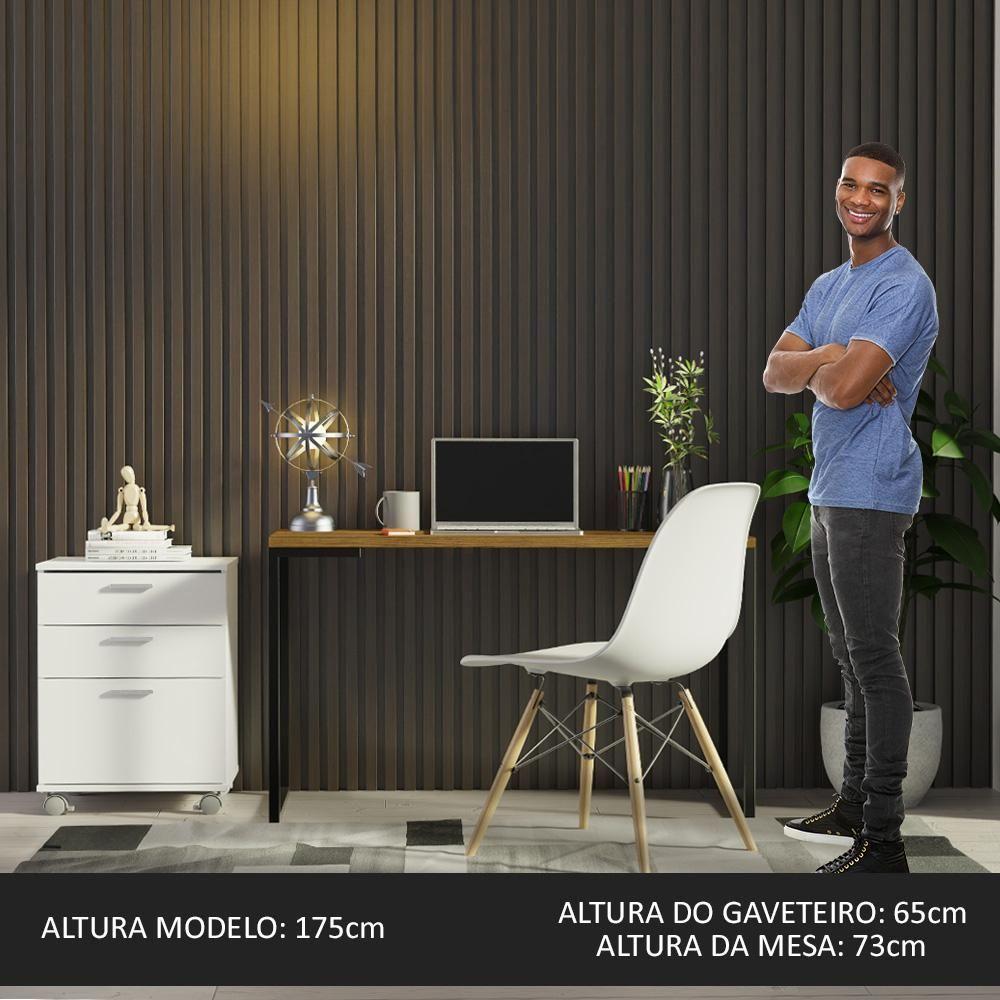 Conjunto Escritório Home Office Com Mesa Industrial + Gaveteiro Rustic/branco Madesa Rustic/branco - 5