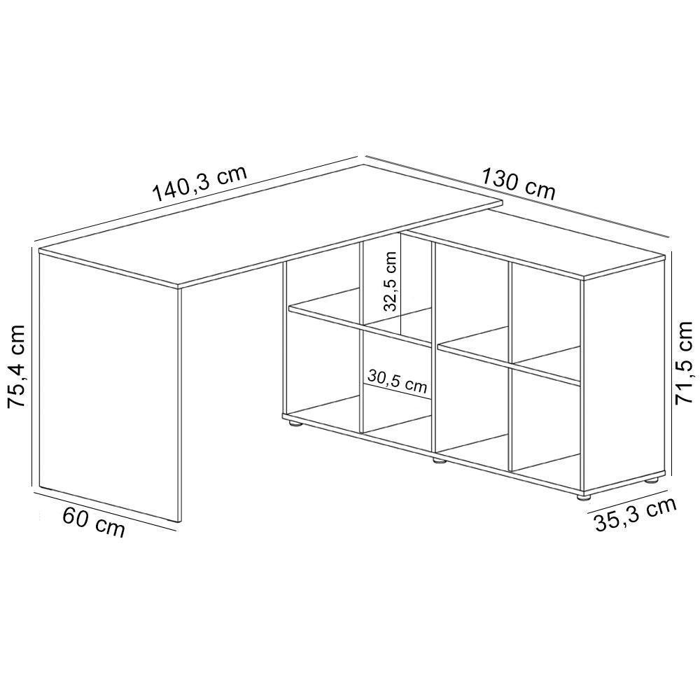 Mesa Para Escritório Escrivaninha Home Office Nero A02 Carvalho Branco - Lyam Decor - 5