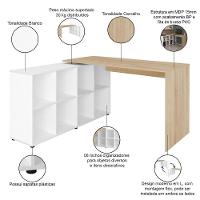 Mesa Para Escritório Escrivaninha Home Office Nero A02 Carvalho Branco - Lyam Decor