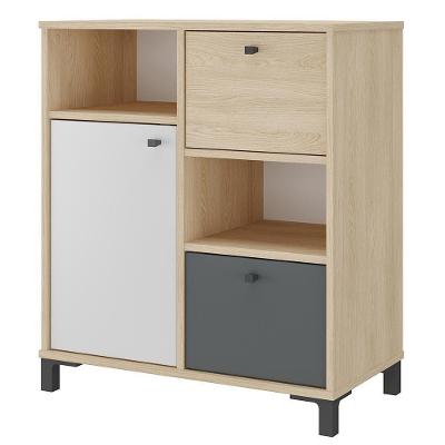 Balcão Para Escritório Home Office Multiuso Asgard A02 Carvalho Branco Grafito - Lyam Decor