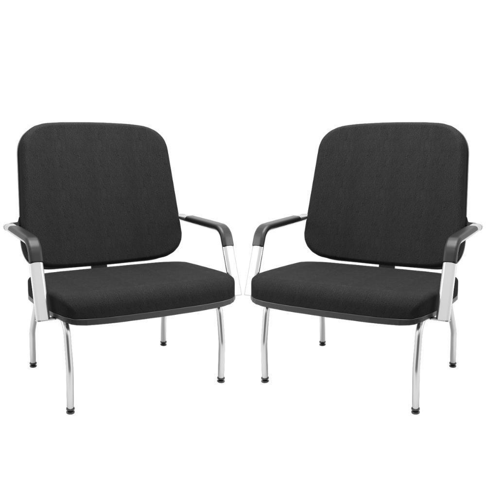 Kit 02 Cadeiras De Escritório Recepção Com Braço Fixa Cromada Magno P03 Crepe Preto - Lyam Decor - 1