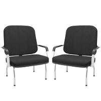 Kit 02 Cadeiras De Escritório Recepção Com Braço Fixa Cromada Magno P03 Crepe Preto - Lyam Decor - 1
