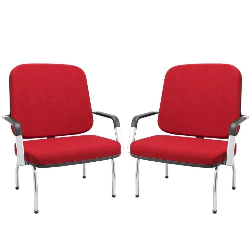 Kit 02 Cadeiras De Escritório Recepção Com Braço Fixa Cromada Magno P03 Crepe Vermelho - Lyam Decor - 1