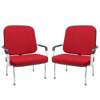 Kit 02 Cadeiras De Escritório Recepção Com Braço Fixa Cromada Magno P03 Crepe Vermelho - Lyam Decor - 1
