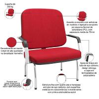 Kit 02 Cadeiras De Escritório Recepção Com Braço Fixa Cromada Magno P03 Crepe Vermelho - Lyam Decor - 3