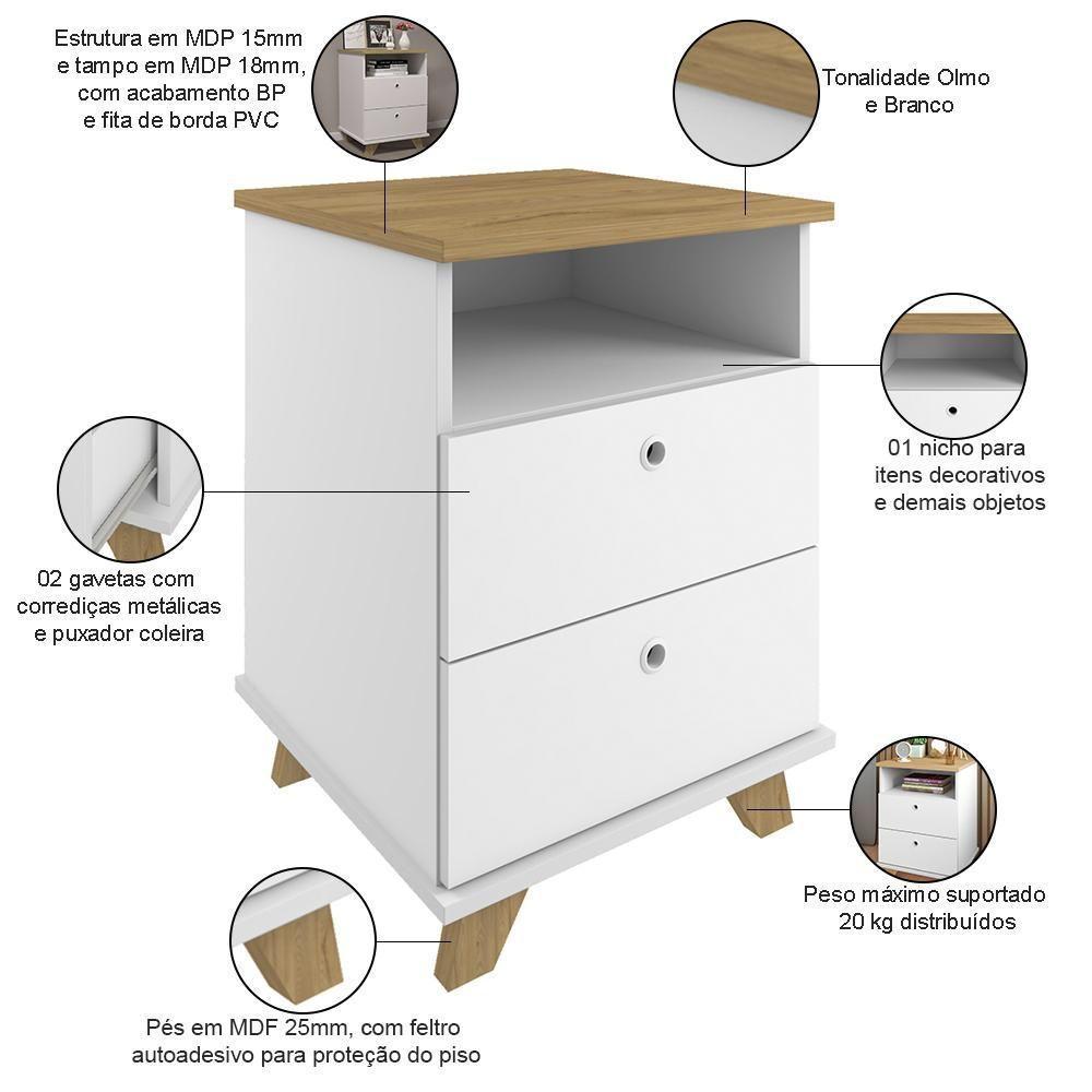 Gaveteiro Para Escritório Home Office 2 Gavetas Diem A02 Olmo Branco - Lyam Decor - 4