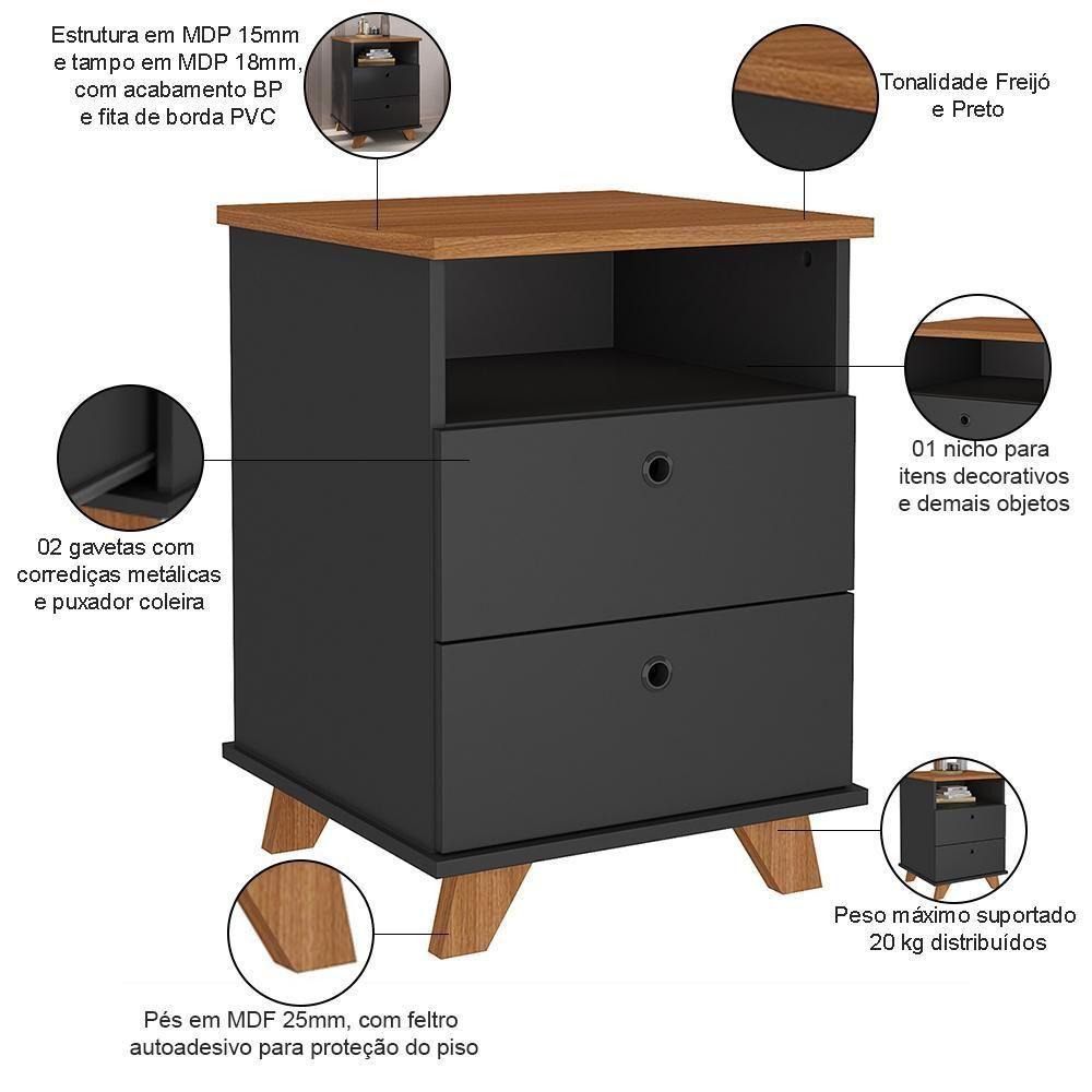 Gaveteiro Para Escritório Home Office 2 Gavetas Diem A02 Freijó Preto - Lyam Decor - 4