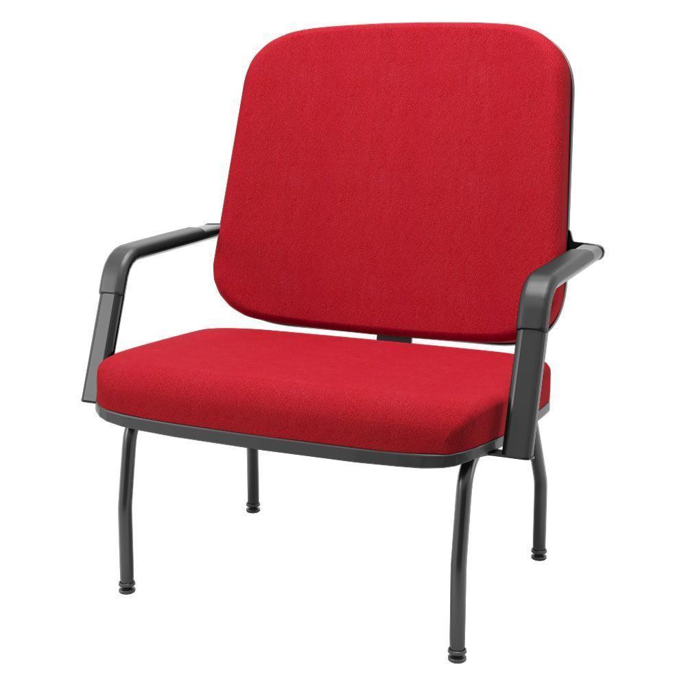 Kit 02 Cadeiras De Escritório Recepção Com Braço Fixa Preta Magno P03 Crepe Vermelho - Lyam Decor - 5