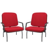 Kit 02 Cadeiras De Escritório Recepção Com Braço Fixa Preta Magno P03 Crepe Vermelho - Lyam Decor - 1