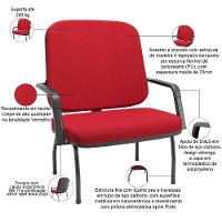 Kit 02 Cadeiras De Escritório Recepção Com Braço Fixa Preta Magno P03 Crepe Vermelho - Lyam Decor - 3