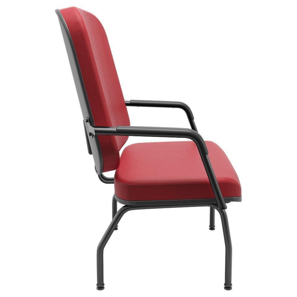 Cadeira De Escritório Recepção Com Braço Fixa Preta Magno P03 Vinil Vermelho - Lyam Decor - 2