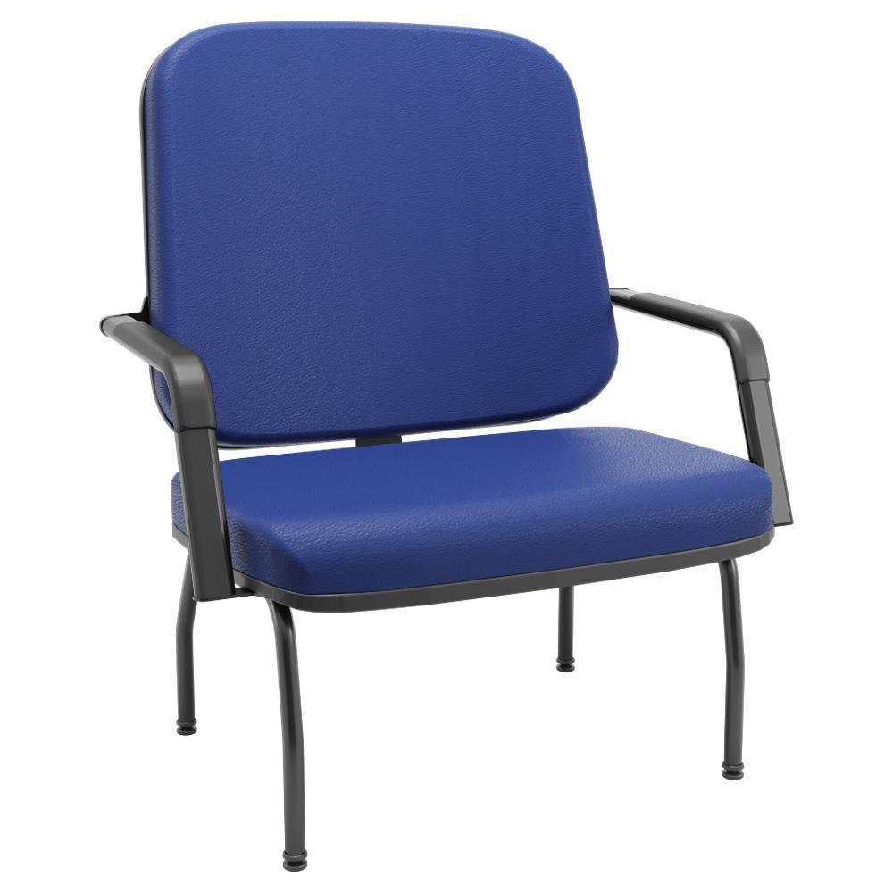 Cadeira De Escritório Recepção Com Braço Fixa Preta Magno P03 Vinil Azul - Lyam Decor - 1