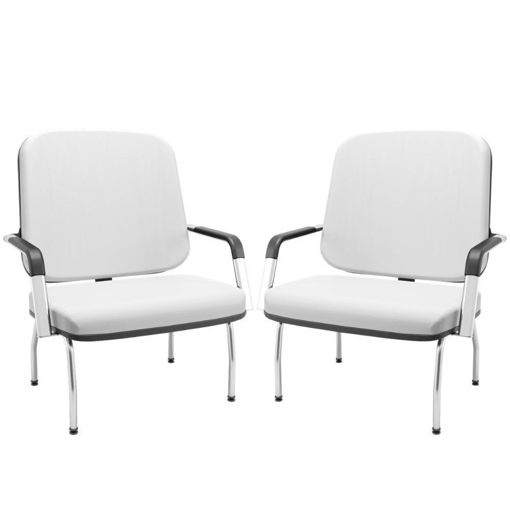 Kit 02 Cadeiras De Escritório Recepção Com Braço Fixa Cromada Magno P03 Vinil Branco - Lyam Decor - 1
