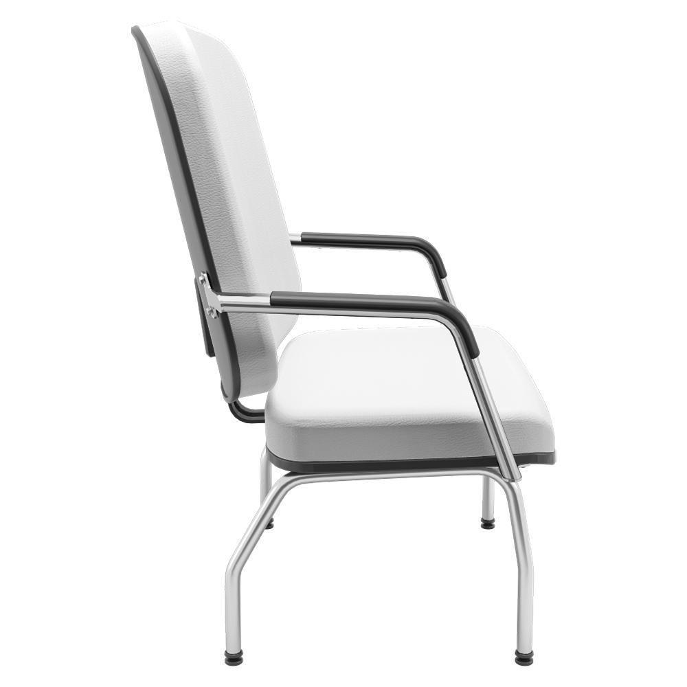 Kit 02 Cadeiras De Escritório Recepção Com Braço Fixa Cromada Magno P03 Vinil Branco - Lyam Decor - 5