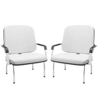 Kit 02 Cadeiras De Escritório Recepção Com Braço Fixa Cromada Magno P03 Vinil Branco - Lyam Decor - 1
