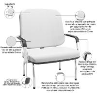 Kit 02 Cadeiras De Escritório Recepção Com Braço Fixa Cromada Magno P03 Vinil Branco - Lyam Decor - 3