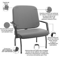 Cadeira De Escritório Recepção Com Braço Fixa Preta Magno P03 Vinil Cinza - Lyam Decor - 3