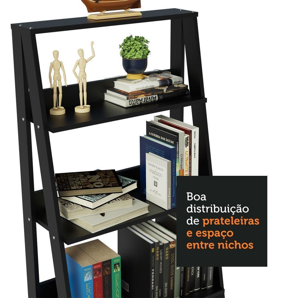 Conjunto Escritório Home Office Com Mesa Industrial + Estante Escada Preto Madesa Preto - 3