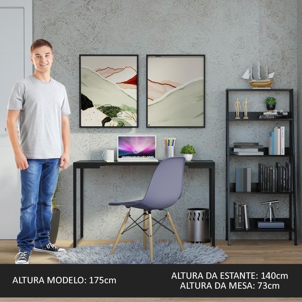 Conjunto Escritório Home Office Com Mesa Industrial + Estante Escada Preto Madesa Preto - 7