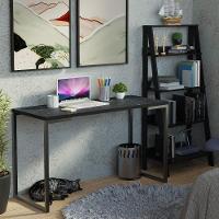 Conjunto Escritório Home Office Com Mesa Industrial + Estante Escada Preto Madesa Preto - 1