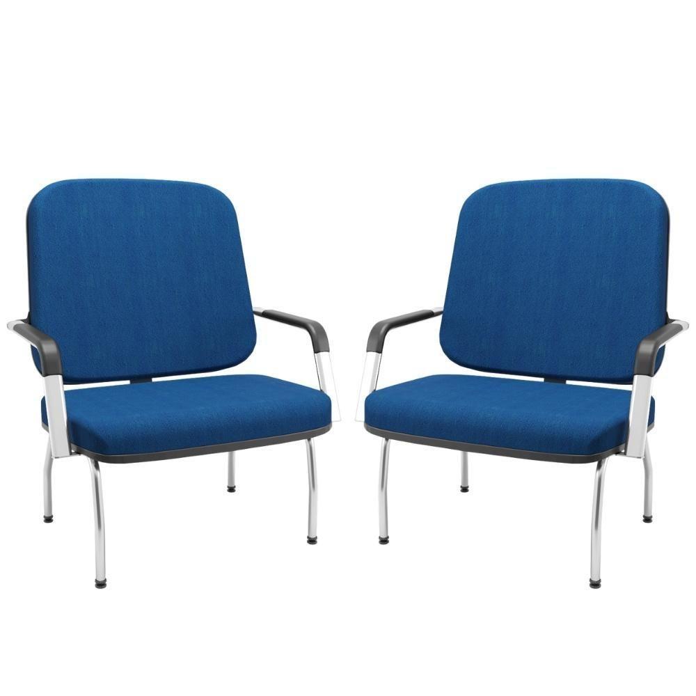 Kit 02 Cadeiras De Escritório Recepção Com Braço Fixa Cromada Magno P03 Crepe Azul - Lyam Decor - 1