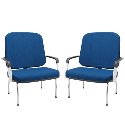 Kit 02 Cadeiras De Escritório Recepção Com Braço Fixa Cromada Magno P03 Crepe Azul - Lyam Decor