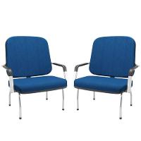 Kit 02 Cadeiras De Escritório Recepção Com Braço Fixa Cromada Magno P03 Crepe Azul - Lyam Decor - 1