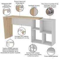 Mesa Para Escritório Escrivaninha Home Office Urban A02 Carvalho Branco - Lyam Decor