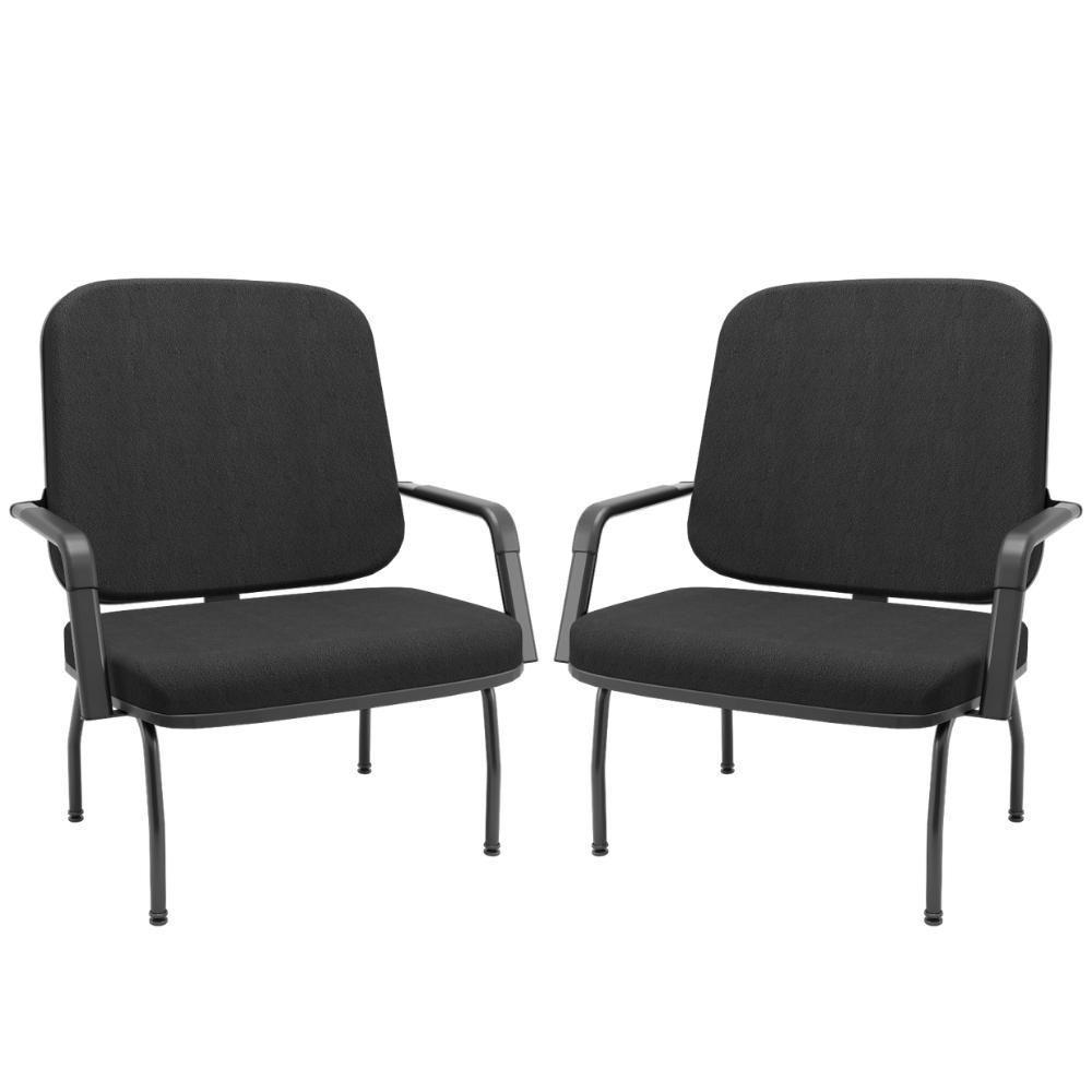 Kit 02 Cadeiras De Escritório Recepção Com Braço Fixa Preta Magno P03 Crepe Preto - Lyam Decor - 1
