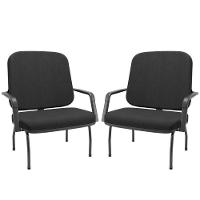 Kit 02 Cadeiras De Escritório Recepção Com Braço Fixa Preta Magno P03 Crepe Preto - Lyam Decor - 1